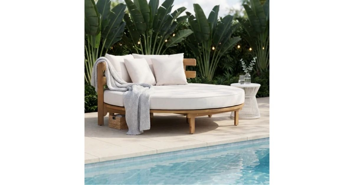 outdoor acacia wood round daybed