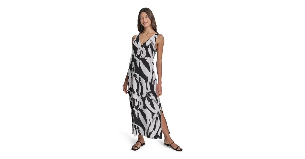 dkny womens linen maxi dress