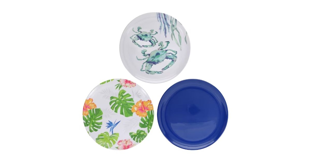 round tropical party melamine plates