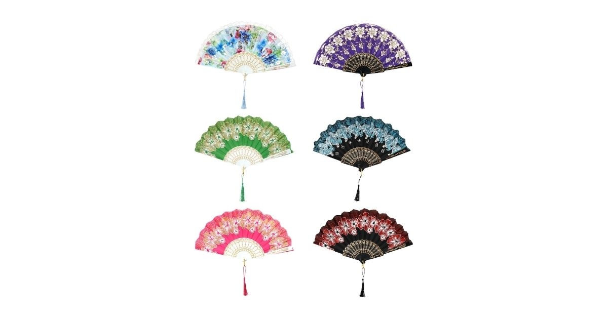 floral inspired foldable fans with glitter accents