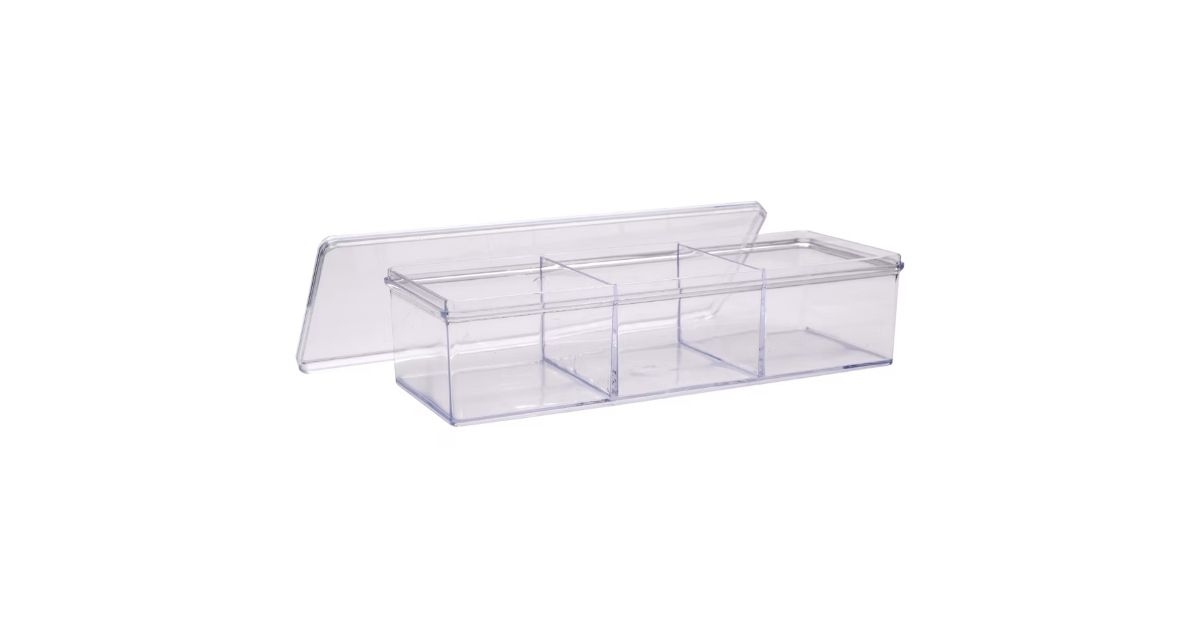 clear plastic 3 compartment storage trays