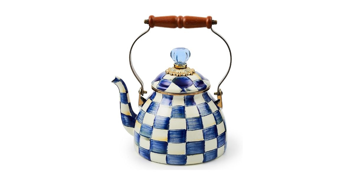 mackenzie childs enamel on steel tea kettle