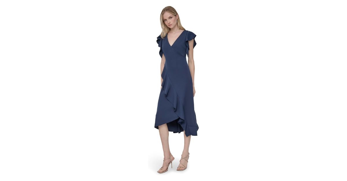 dkny ruffle midi dress