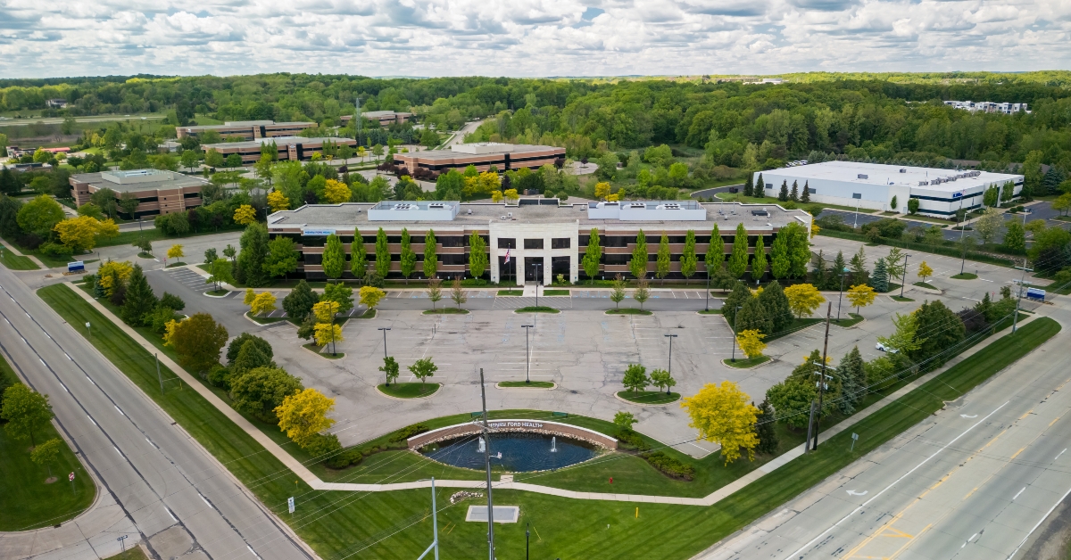 aerial view of henry ford health hospital