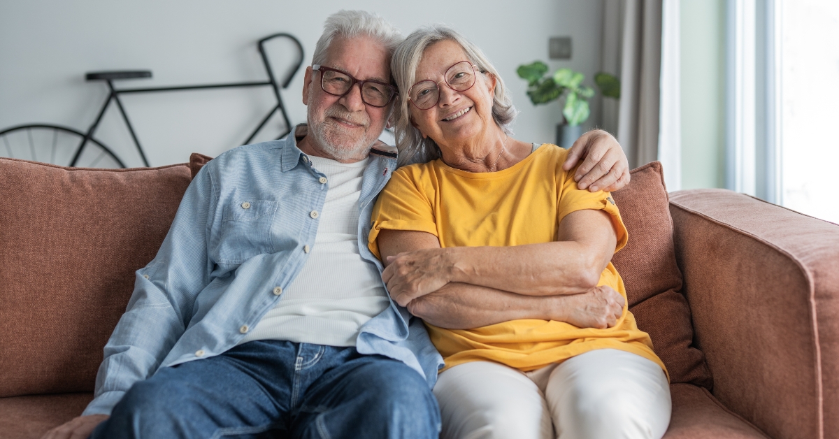 elderly couple on a comfortable sofa