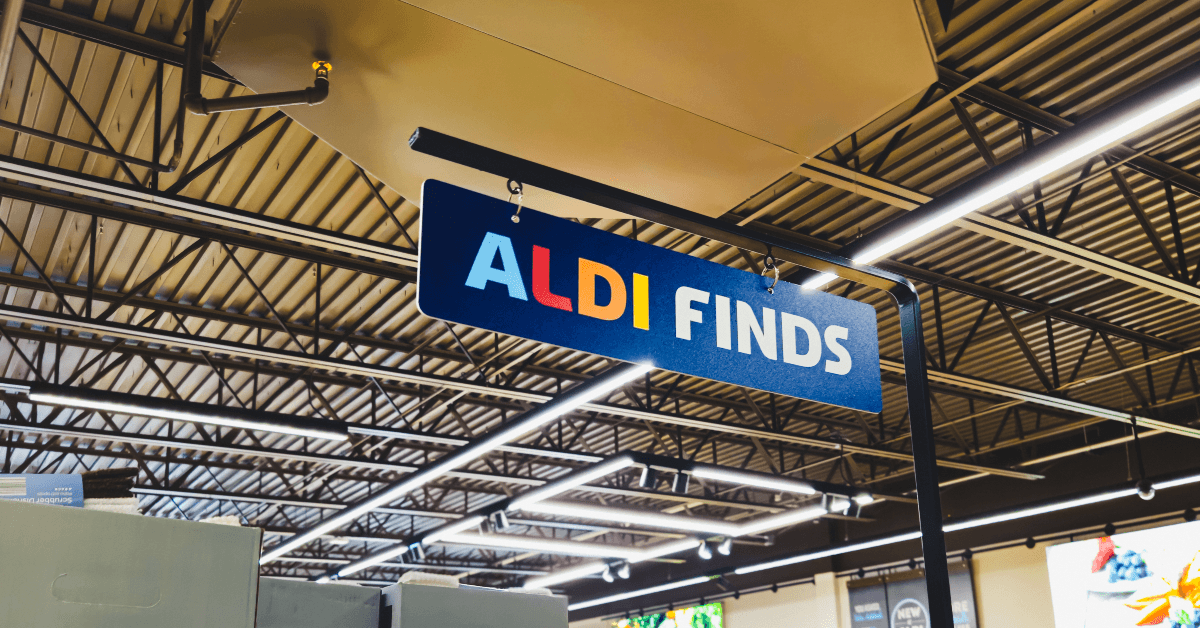 Aldi Finds sign hanging in store 1