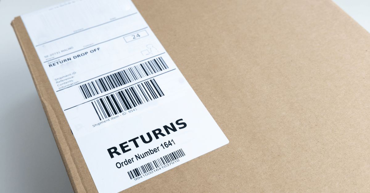 Return label on package ready to drop off