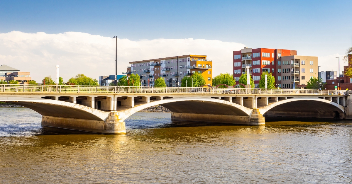 Cedar Rapids Downtown Along Cedar River