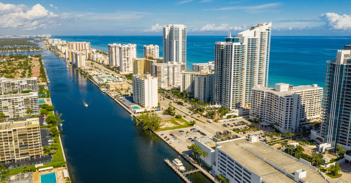 aerial hollywood beach florida usa