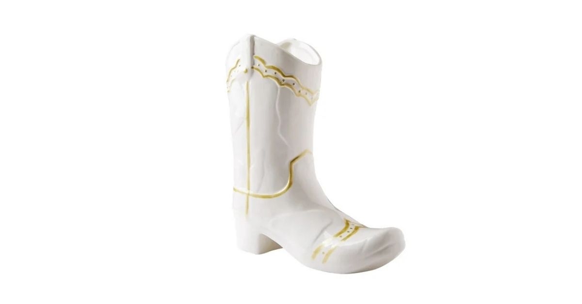 white and girl cowgirl boot ceramic vase
