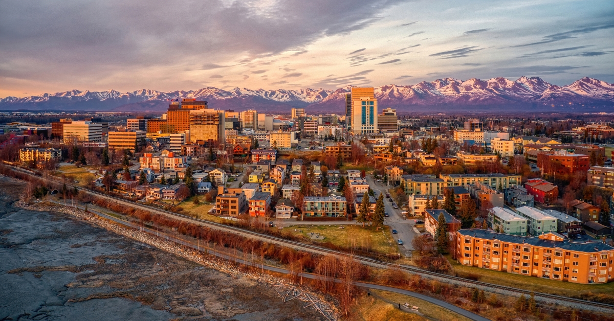 sunset over downtown anchorage