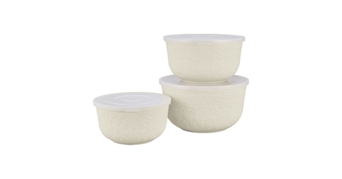 3-piece ribbed stoneware bowl set
