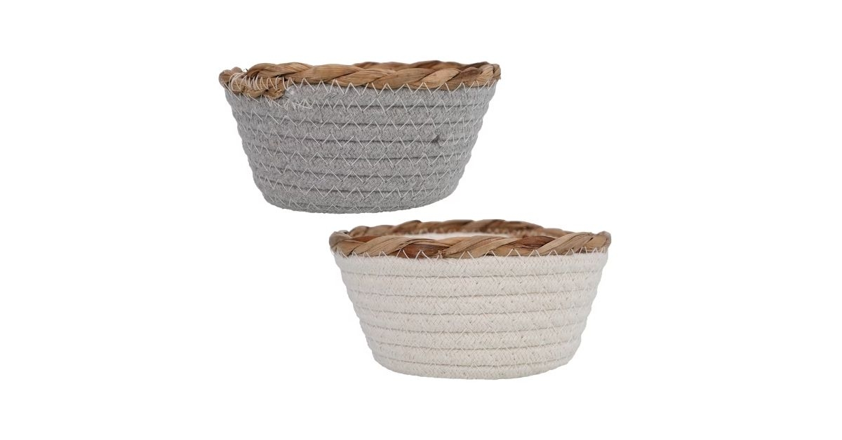 woven cotton and straw basket