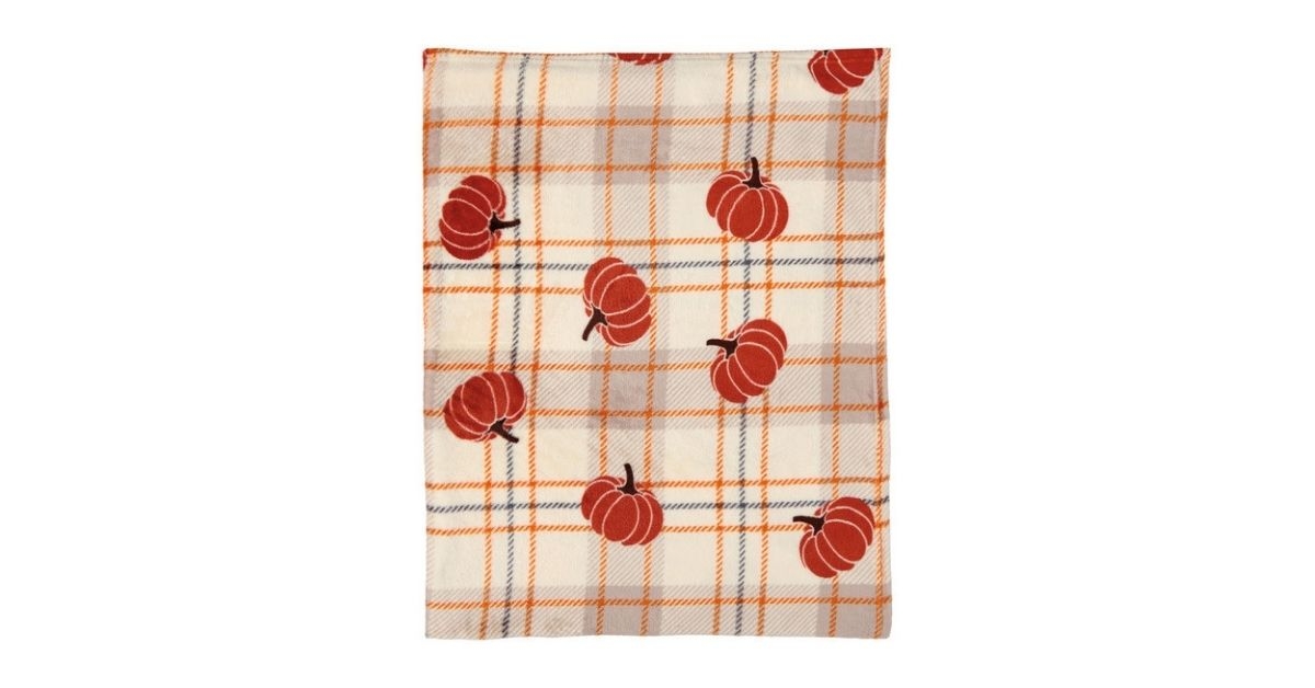 pumpkin plaid plush throw