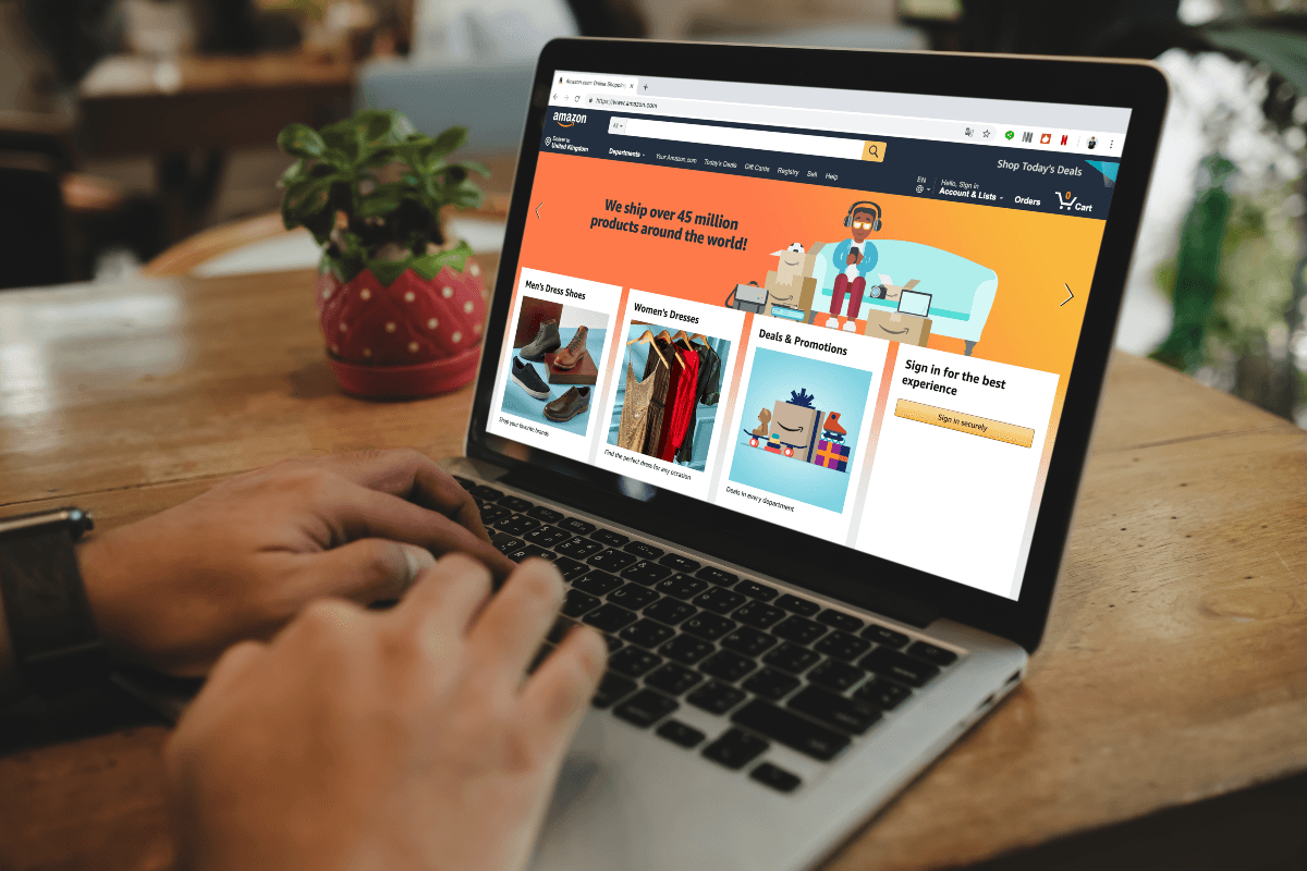 Online shopping on Amazon Prime on laptop