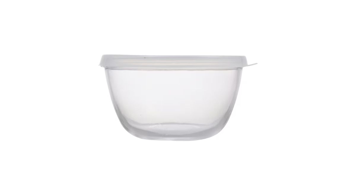 clear glass storage bowls with plastic lids
