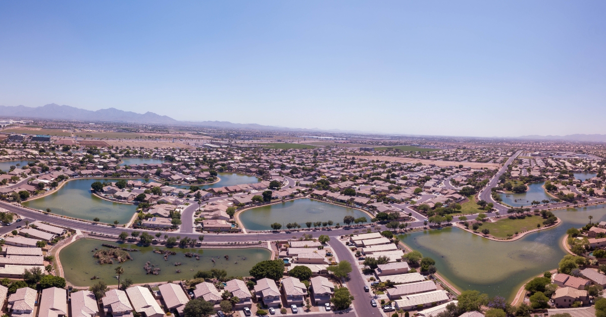 Aerial panoramic shot of the Avondale Lakes