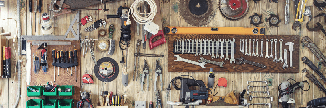 Tools hanging on wall in garage