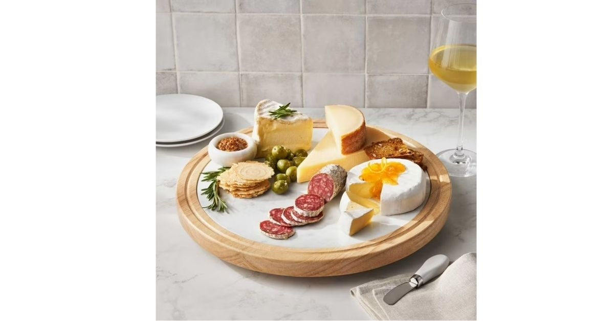 wood and marble lazy susan