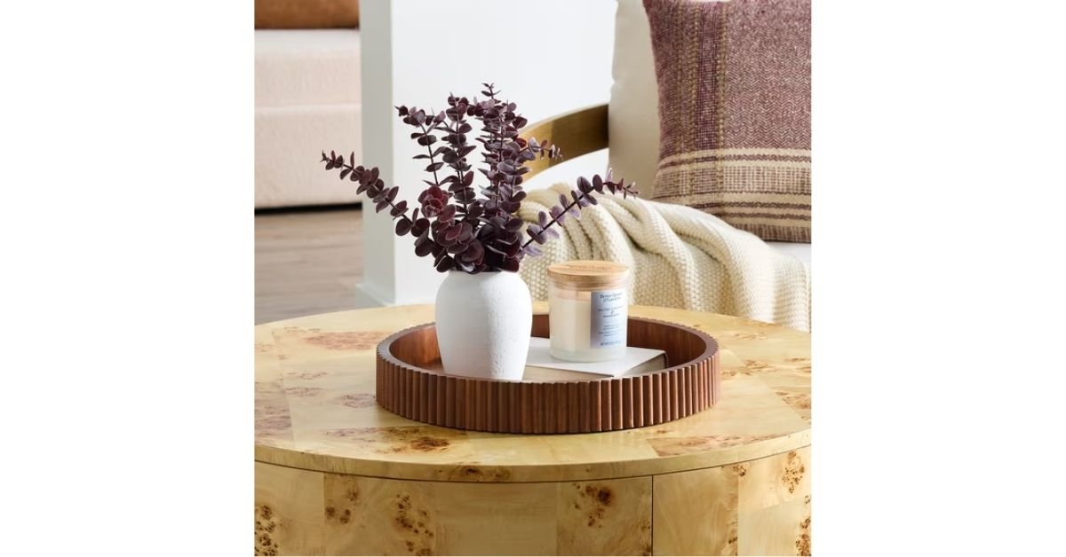 ribbed wood decorative tray