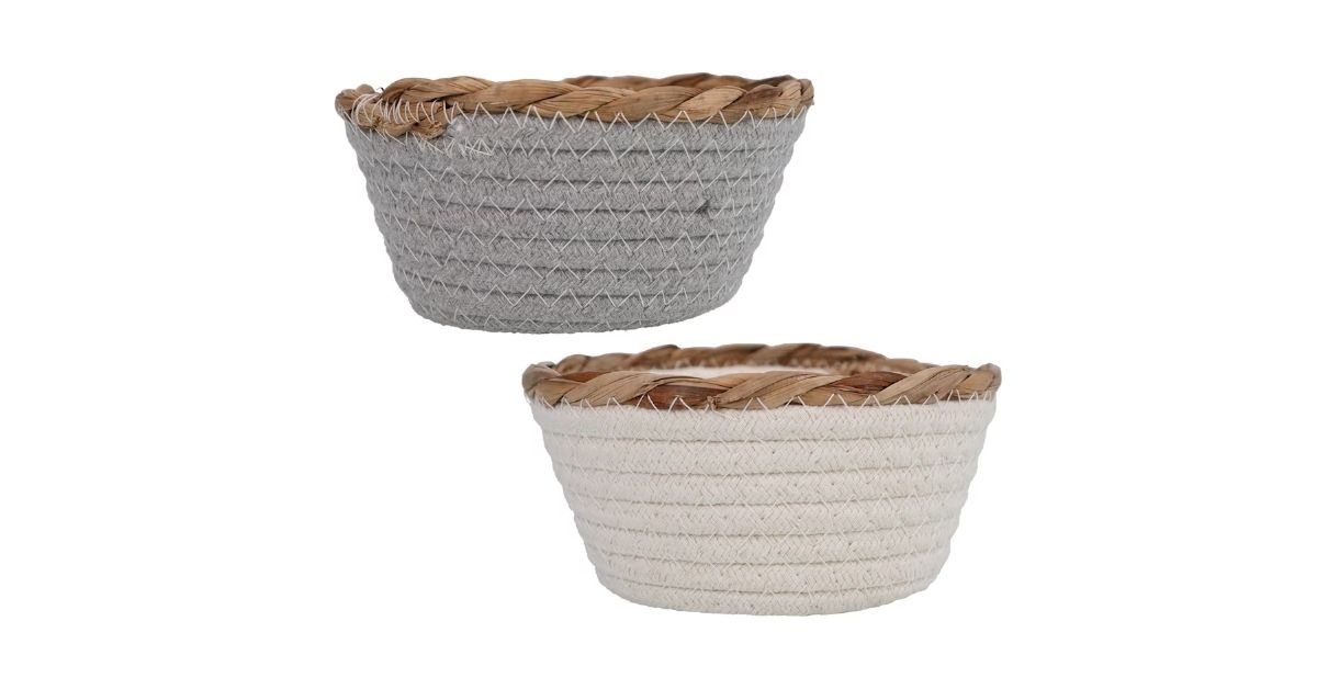 _Woven Cotton And Straw Basket