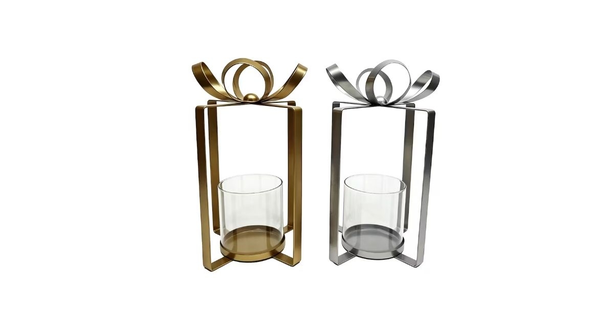 Home Decor Metal Bow Lantern With Glass