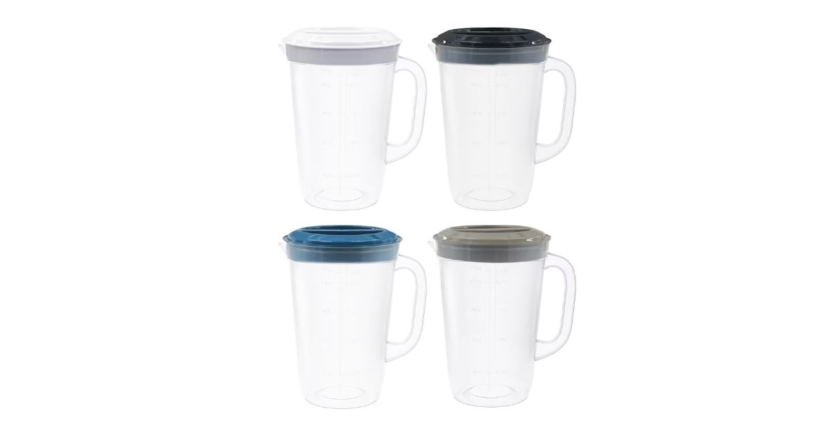 _Clear Plastic Pitchers with Colored Lids, 2 qt.