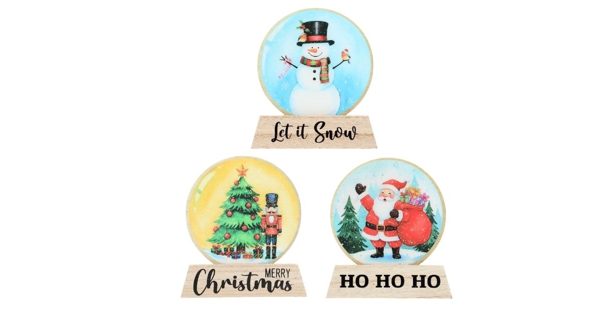 Christmas Snow Globe Wood Stand Decor, Assorted Styles