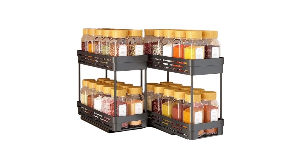 2 Pack Pull Out Spice Rack Organizer for Cabinet, AOKIWO Multi-Purpose Kitchen Storage Cabinet Organizer, Fits 12H x 11D x 5W, Black