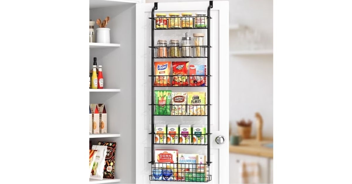 FOUKUS-Over-the-Door-Pantry-Organizer-6-Tier-Stainless-Steel-Kitchen-Organizers-and-Storage-Hanging-Spice-Rack-Easy-to-Install-Black