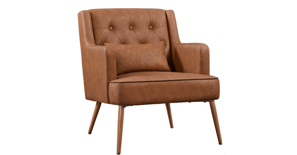 Yaheetech PU Leather Accent Chair Armchair for Living Room Bedroom Office, Retro Brown