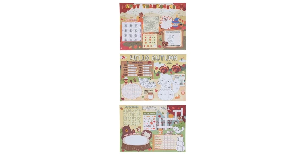 _Seasonal Collection Harvest-themed Activity Placemat, Assorted Designs, 12-pc Pack.