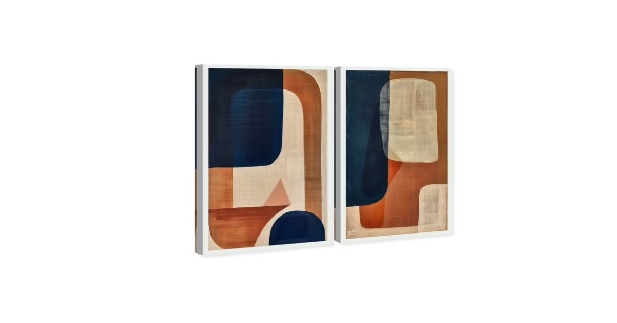 Blue and Cream Set Midcentury Abstract Canvas Print by Oliver Gal Prints