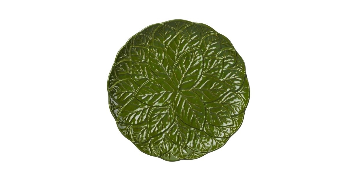13.25 Stoneware Layered Leaf Serving Platter Dark Green 