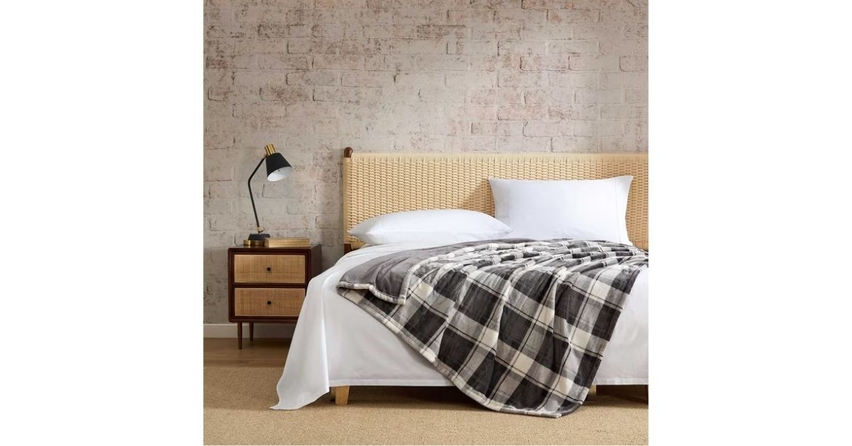 reversible plaid heated plush throw