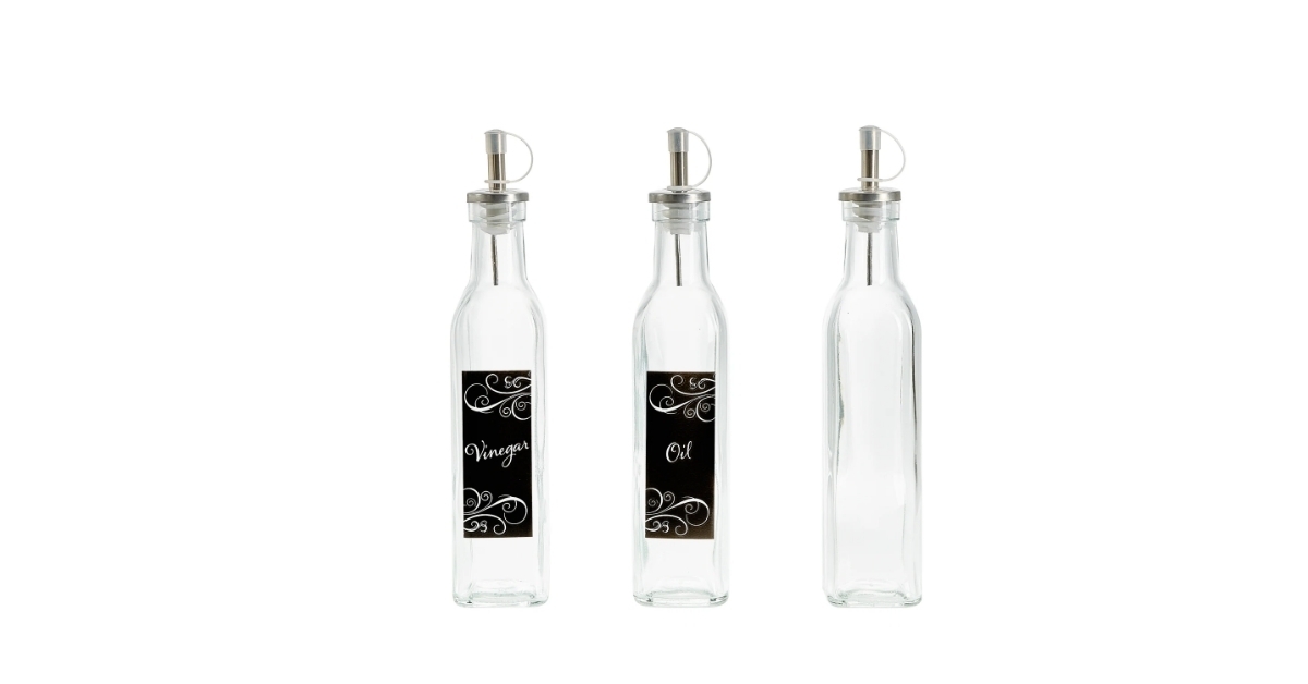 bottles with metal pour spouts