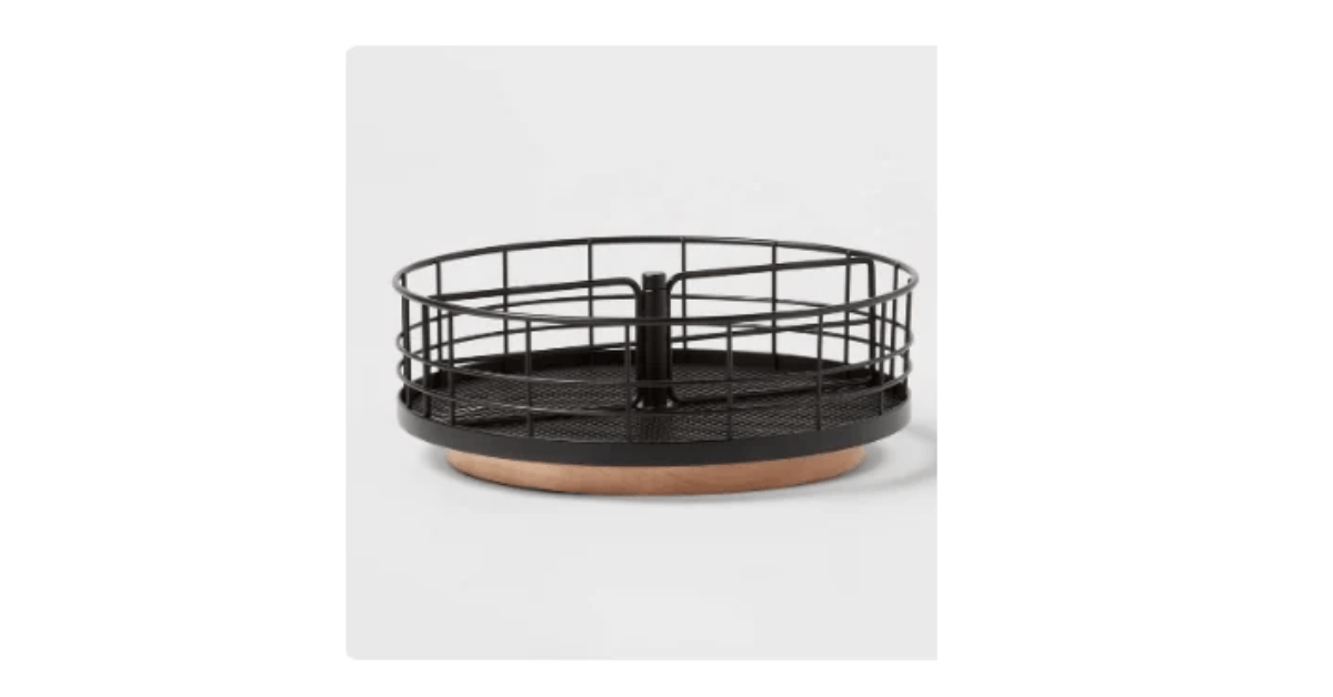 Divided Turntable Black Wire with Natural Wood - Brightroom