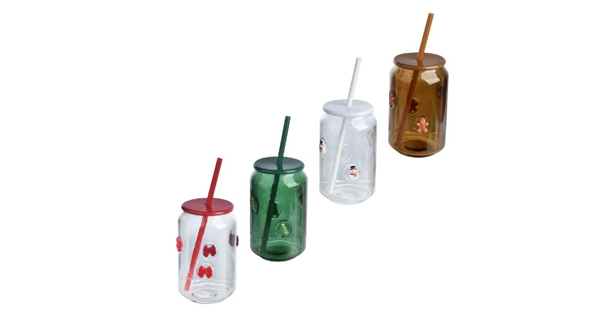 _Christmas Theme Jar With Lid And Straw, Assorted Deigns, 1-ct.