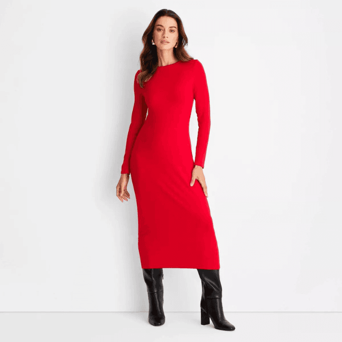 long-sleeve ribbed bodycon dress