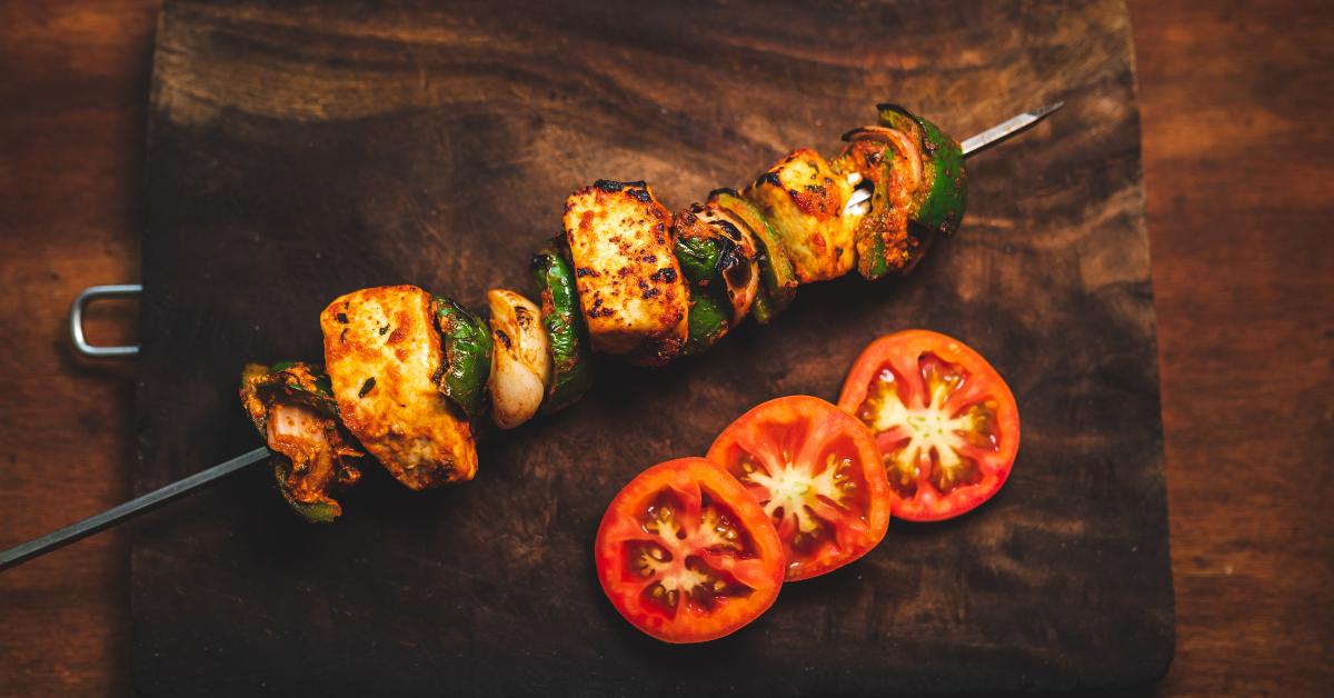 paneer tikka on a skewer