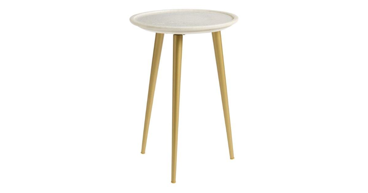 a gold metal tripod side table