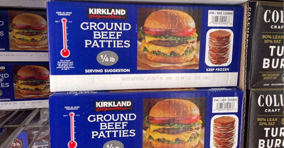 a box of ground beef patties