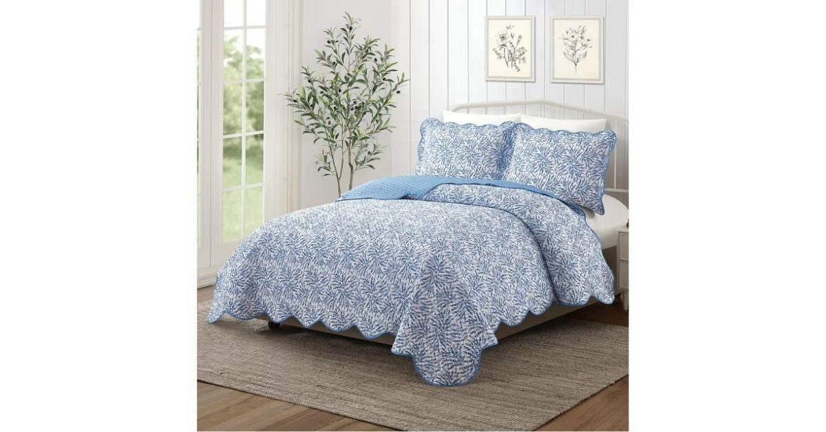 mainstays blue fern 3 piece quilt set