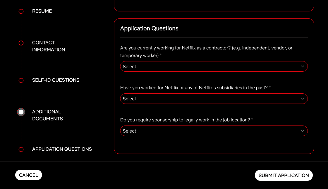 screenshot of application page