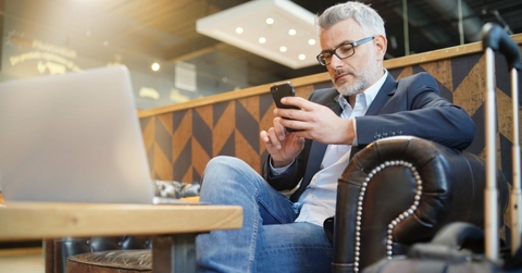 Man in airport lounge