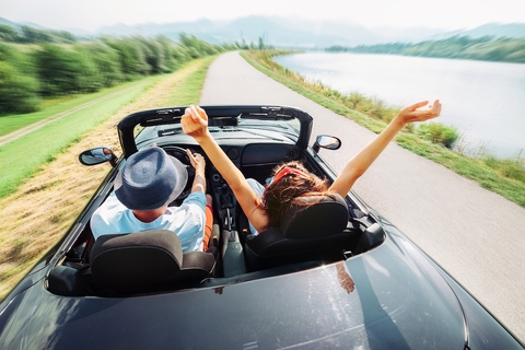 Couple riding in car