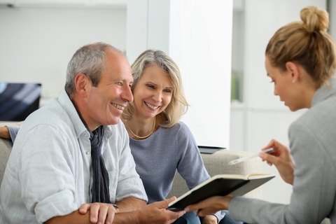 Couple buying insurance