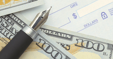 check, cash, and pen