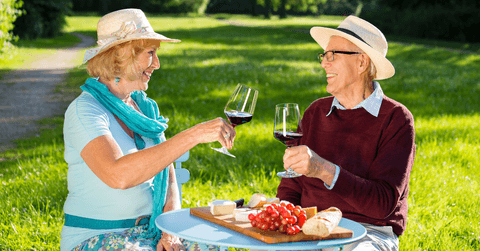 Happy senior couple having a picnic