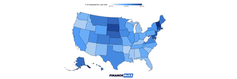 map showing states by percentage of persons aged 65+ working in retirement